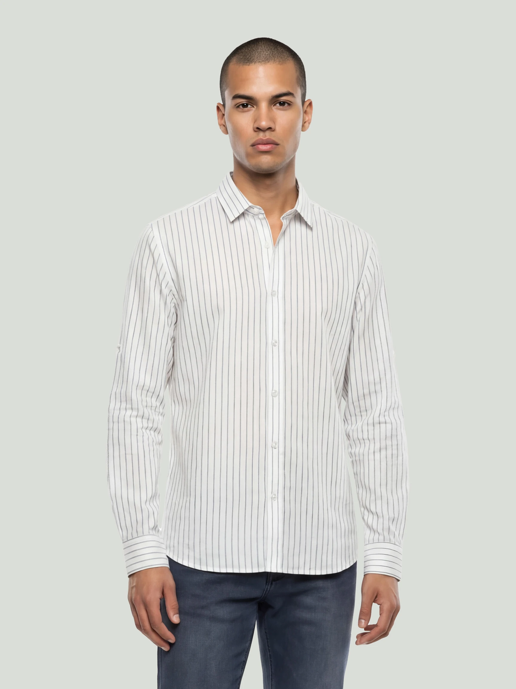 Белая повседневная рубашка в полоску с длинным рукавом размеры XXL-6XL — Одежда — фото 2 — CLIMBER B.C.