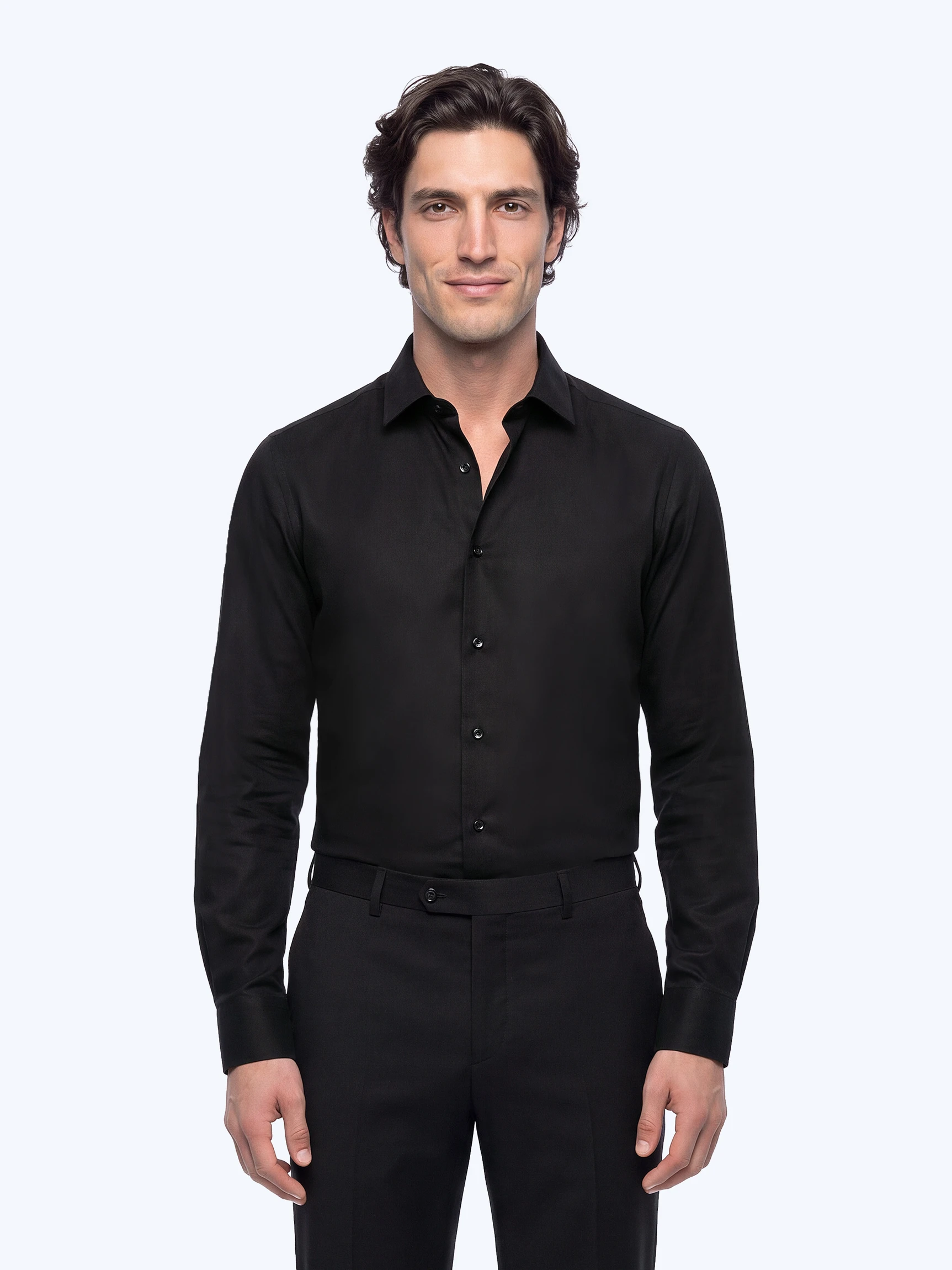 Чёрная классическая рубашка SLIM с длинным рукавом размеры XXL-6XL — Одежда — CLIMBER B.C.
